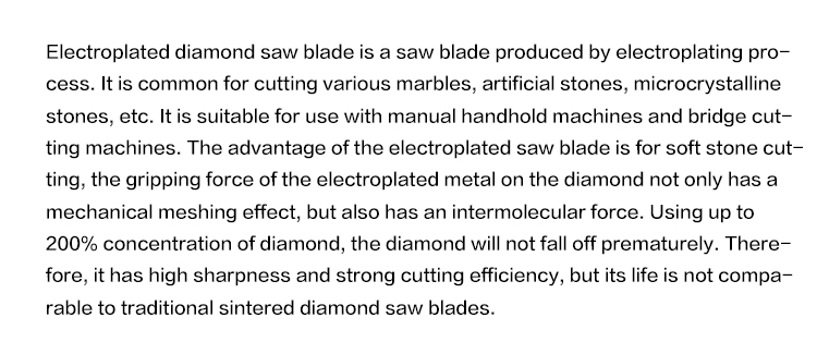Electroplated cutting blade for stone panel